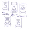 Jars with Christmas and New Year tags: ÃÂhristmas tree, bell, bi